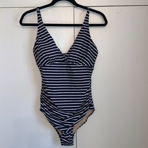 Garnett Hill One Piece Striped Bathing Suit Adjustable Straps